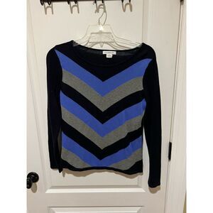 Liz Claiborne blue Chevron Striped Sweater v-neck  size L